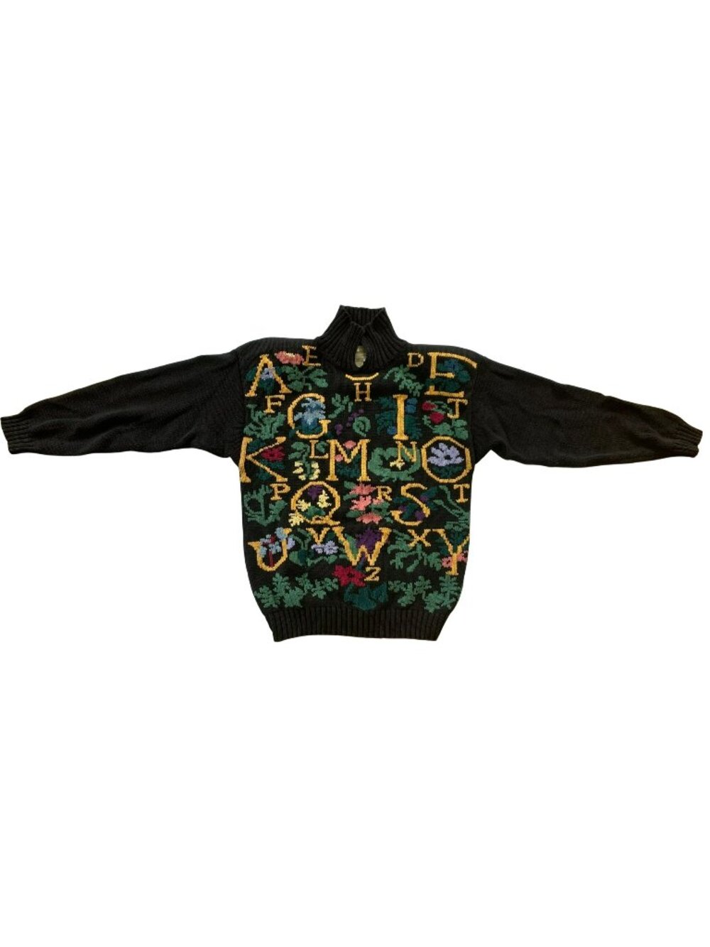 Vintage Sweater Eagle's Eye Cottagecore Grannycore Alphabet Black Y2K 80's LARGE